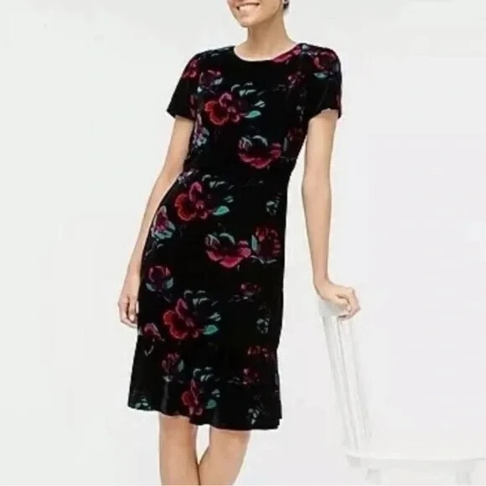 Black Floral Midi Dress with Pink & Teal Accents